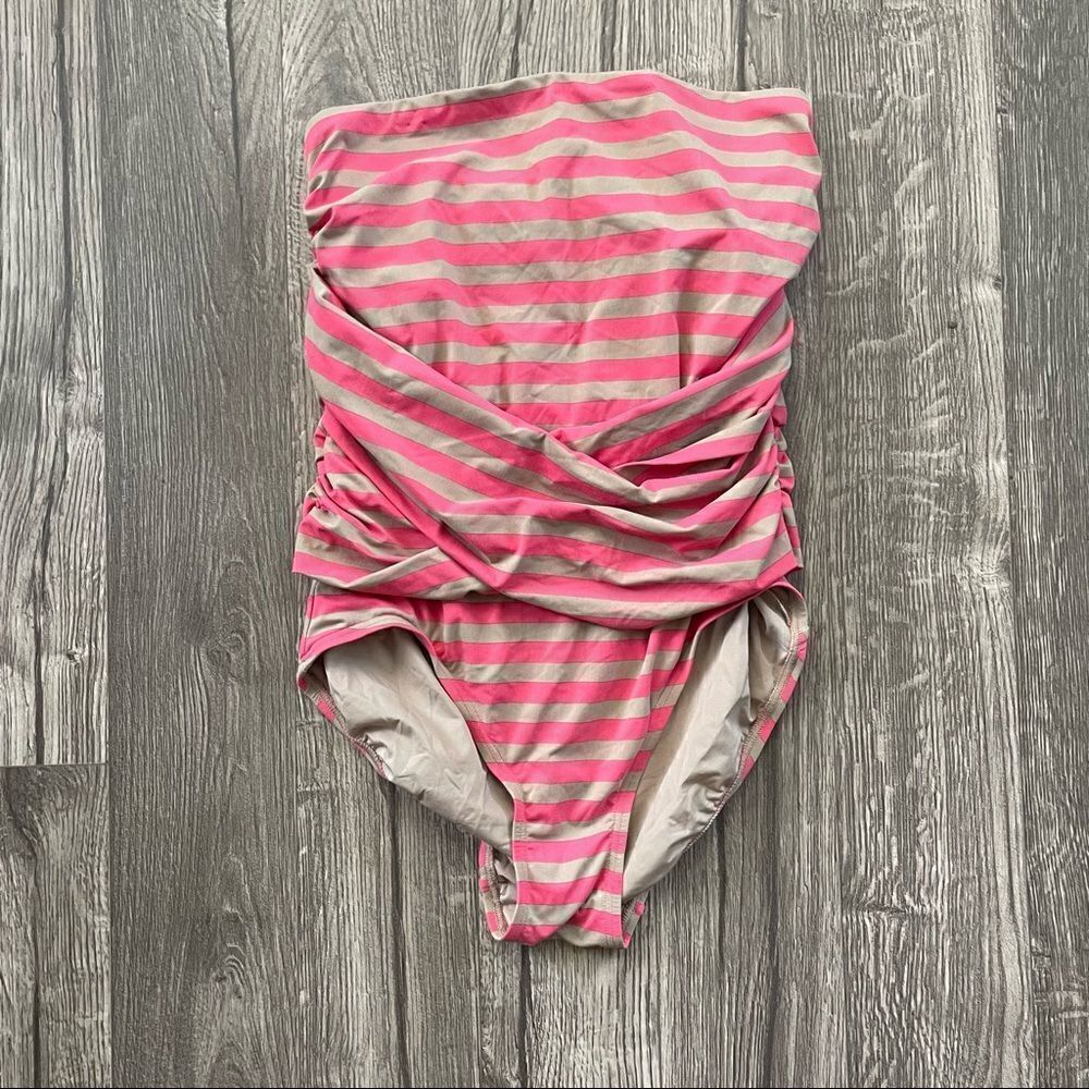 DKNY Barbie Strapless Stripes Criss Cross Front One Piece Swimsuit - Picture 3 of 7